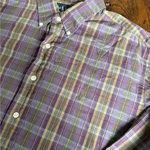 Polo Ralph Lauren Men's‎ Plaid Button-Down Shirt in Purple and Tan XL
